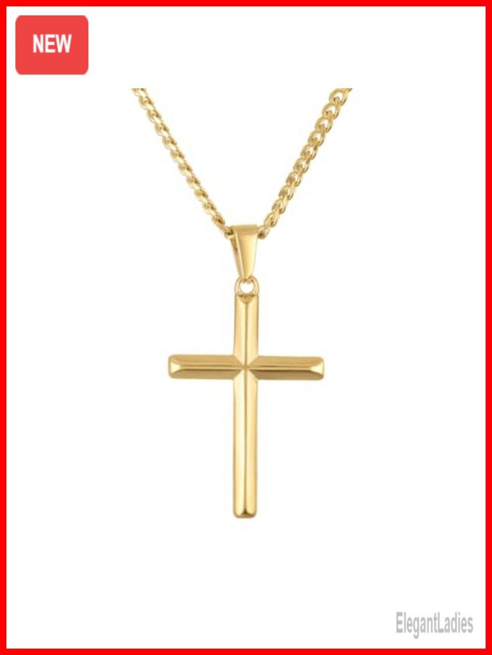 24k Gold Plated Cross Pendant Necklace Stainless Steel Chain